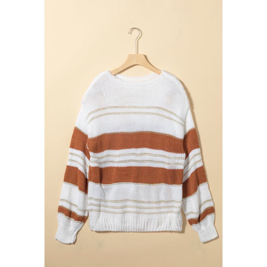 Striped Round Neck Dropped Shoulder Sweater Apparel and Accessories