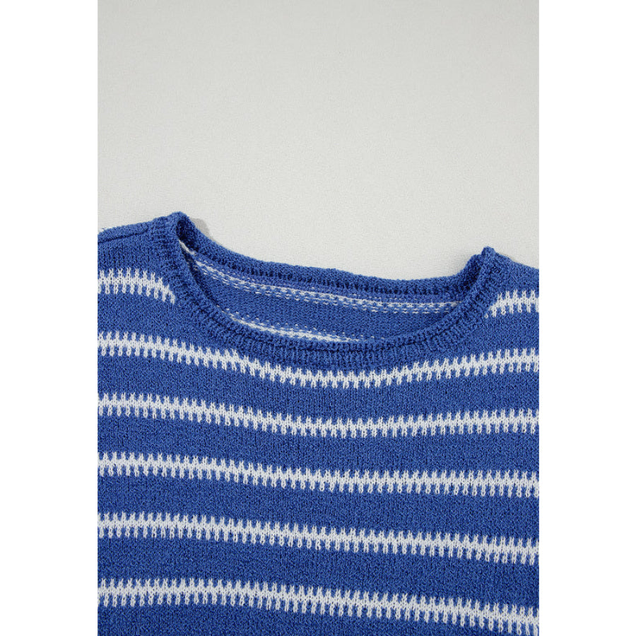 Striped Round Neck Dropped Shoulder Sweater Apparel and Accessories