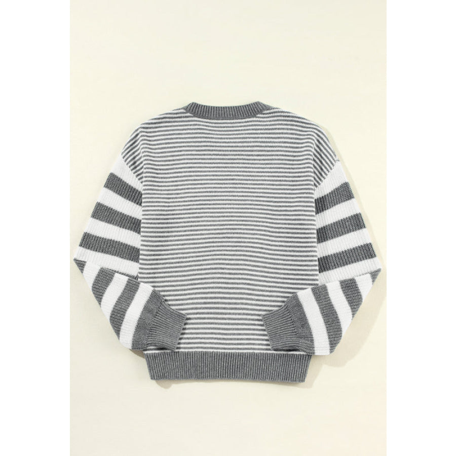 Striped Round Neck Dropped Shoulder Sweater Apparel and Accessories