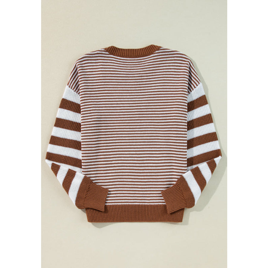 Striped Round Neck Dropped Shoulder Sweater Apparel and Accessories