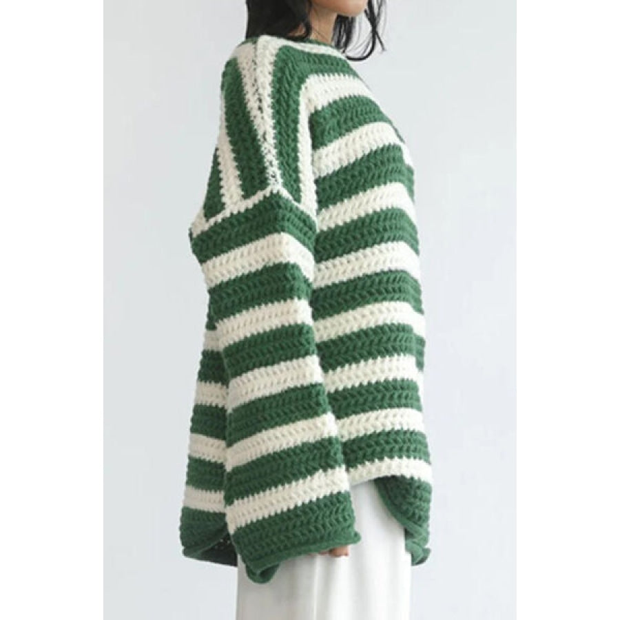 Striped Round Neck Dropped Shoulder Sweater Clothing