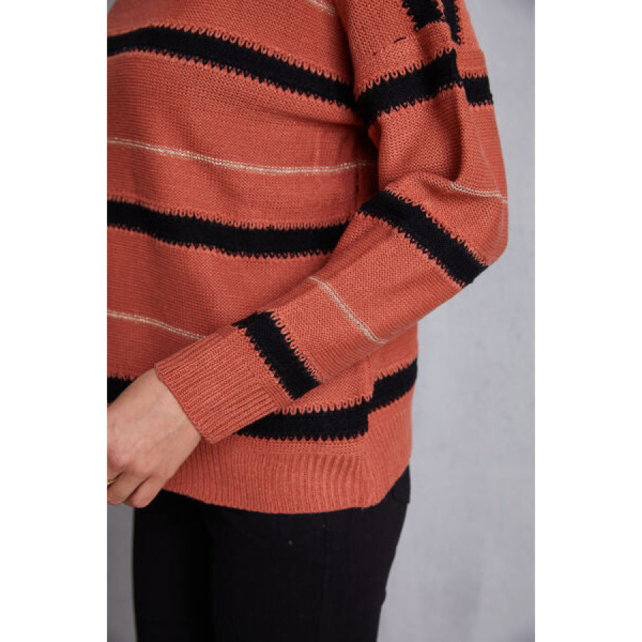 Striped Round Neck Dropped Shoulder Sweater Clothing