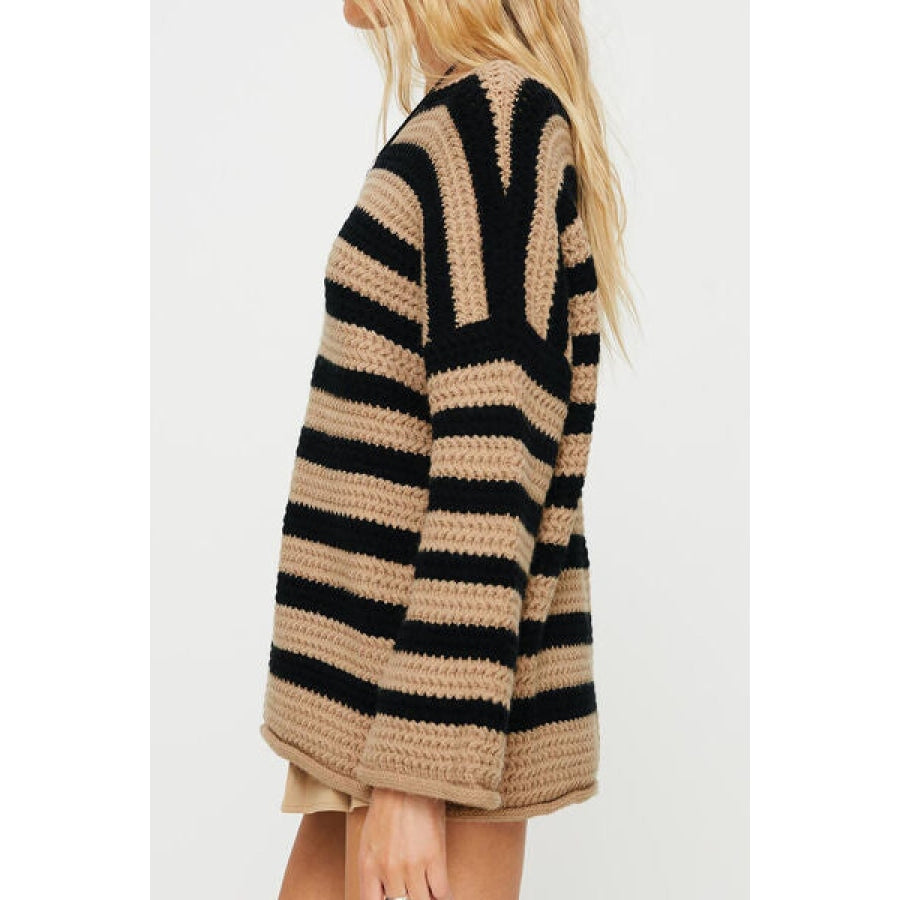 Striped Round Neck Dropped Shoulder Sweater Clothing