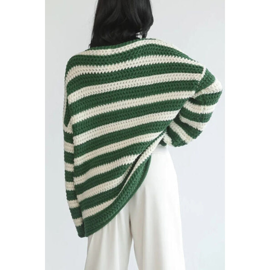 Striped Round Neck Dropped Shoulder Sweater Clothing