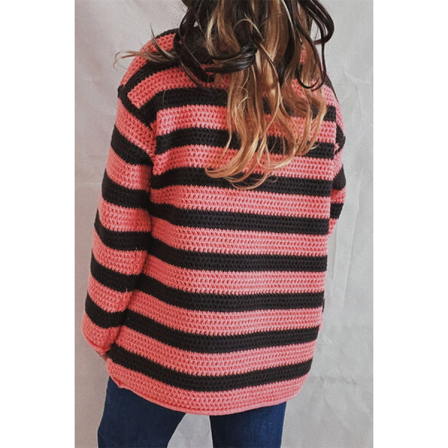 Striped Round Neck Dropped Shoulder Sweater Clothing