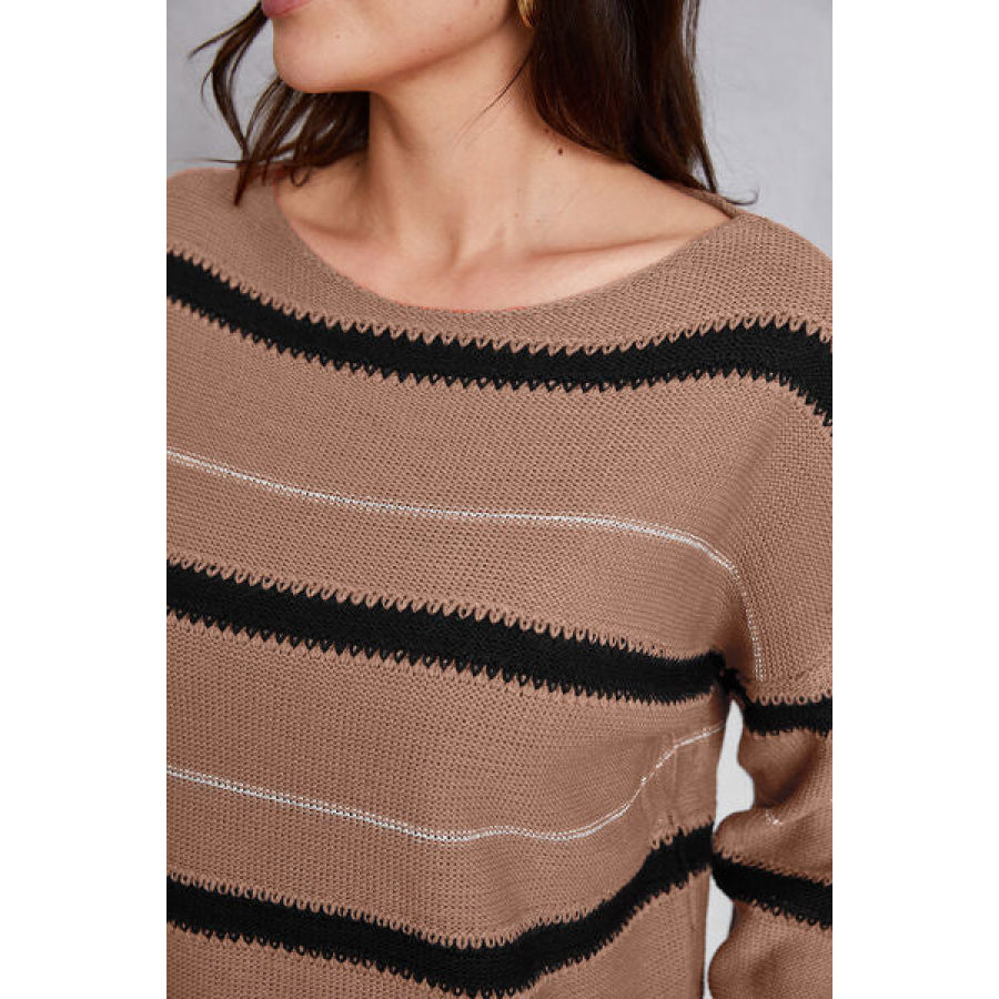 Striped Round Neck Dropped Shoulder Sweater Clothing