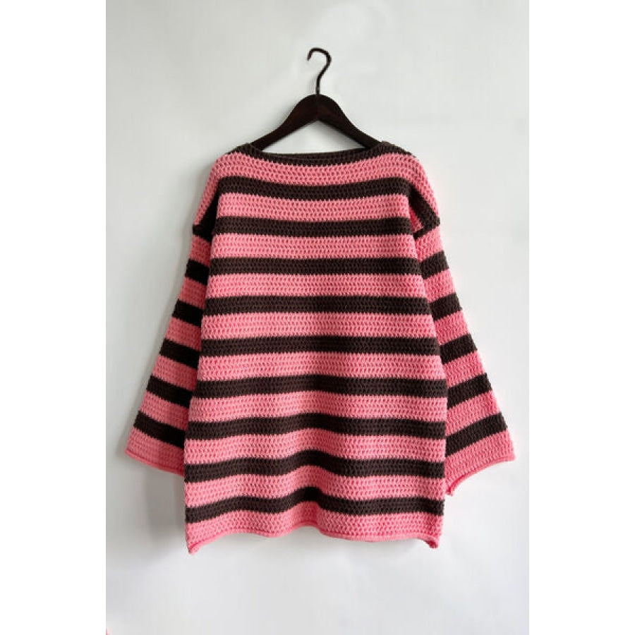 Striped Round Neck Dropped Shoulder Sweater Clothing