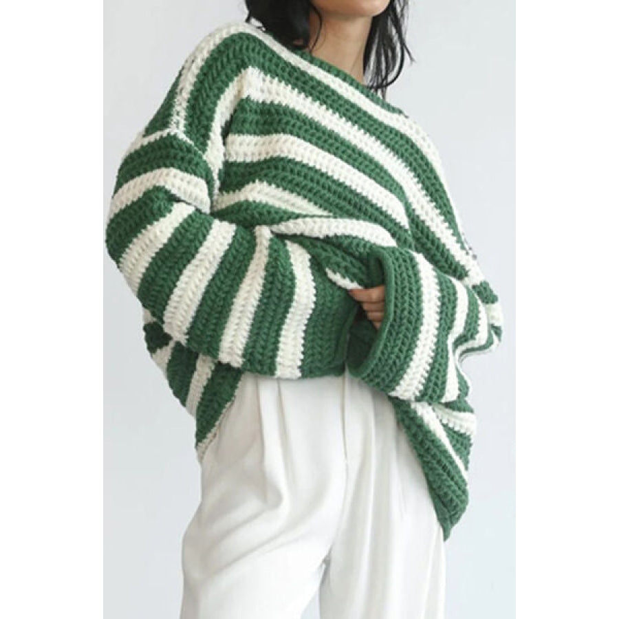 Striped Round Neck Dropped Shoulder Sweater Clothing