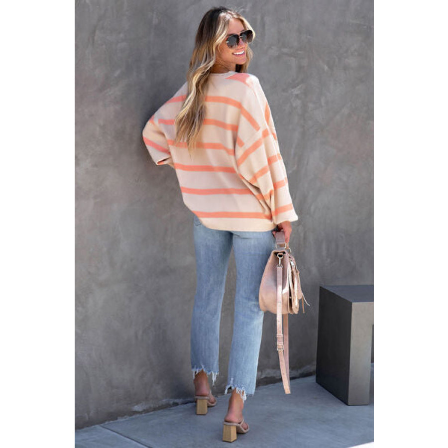 Striped Round Neck Dropped Shoulder Sweatshirt Apparel and Accessories