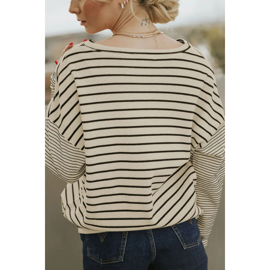 Striped Round Neck Dropped Shoulder Top Apparel and Accessories