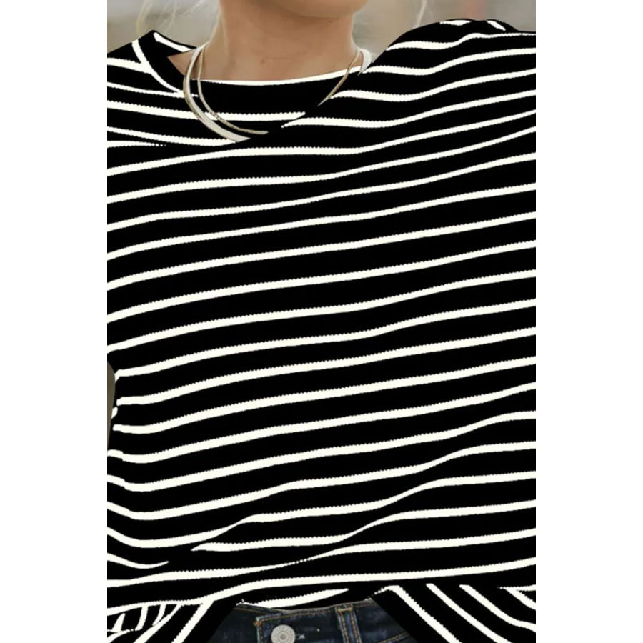 Striped Round Neck Dropped Shoulder Top Apparel and Accessories