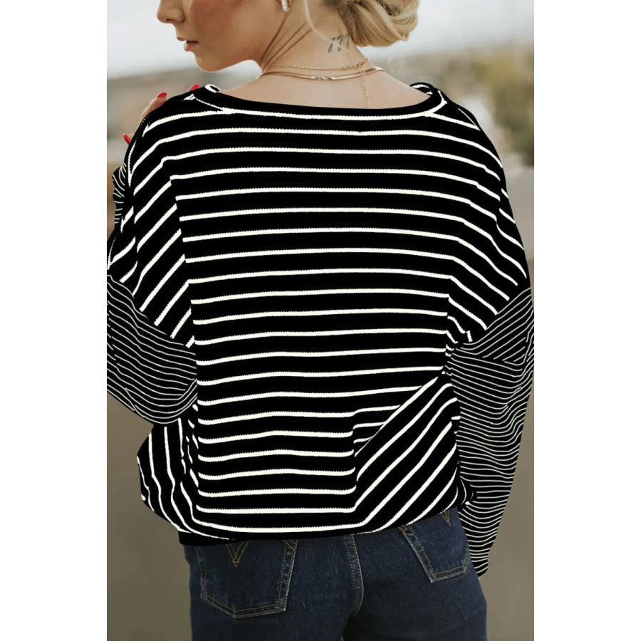 Striped Round Neck Dropped Shoulder Top Apparel and Accessories