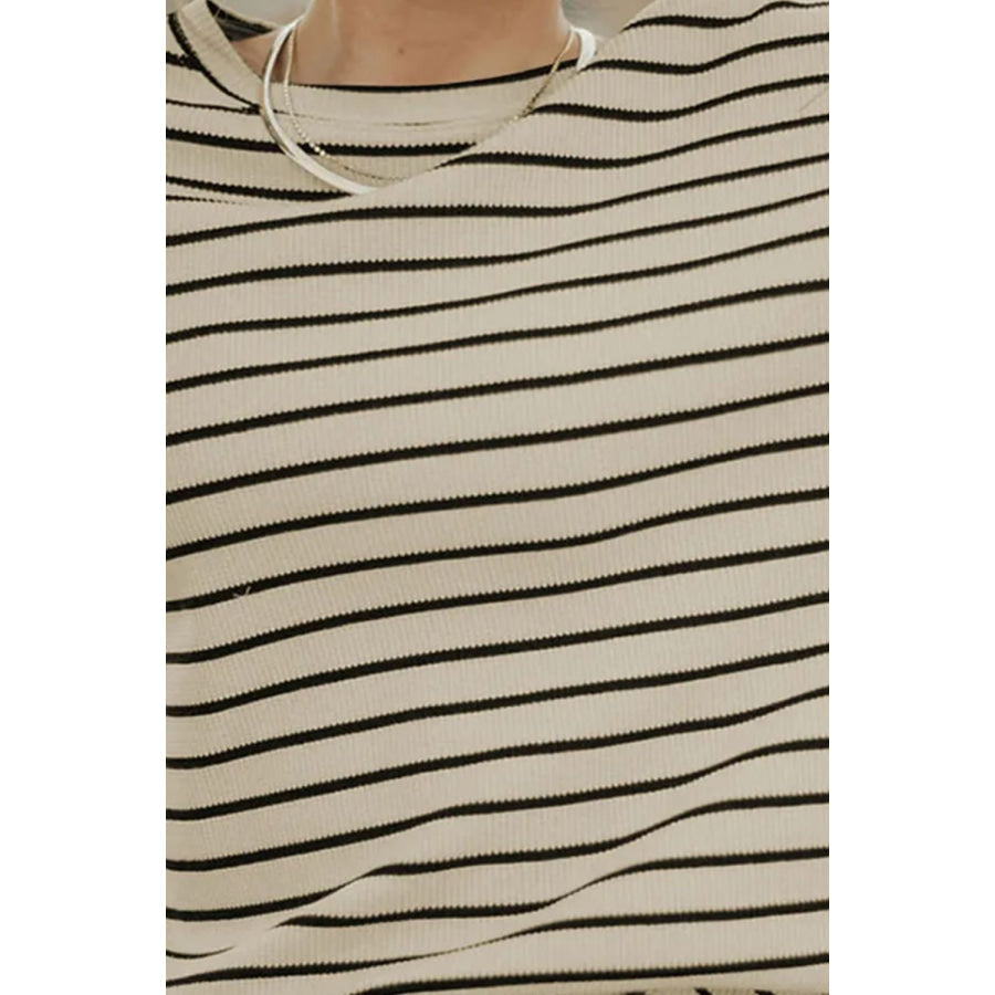 Striped Round Neck Dropped Shoulder Top Apparel and Accessories