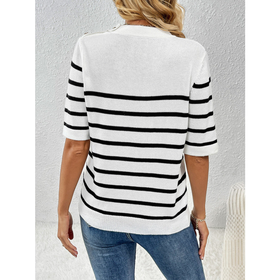 Striped Round Neck Half Sleeve Knit Top Apparel and Accessories