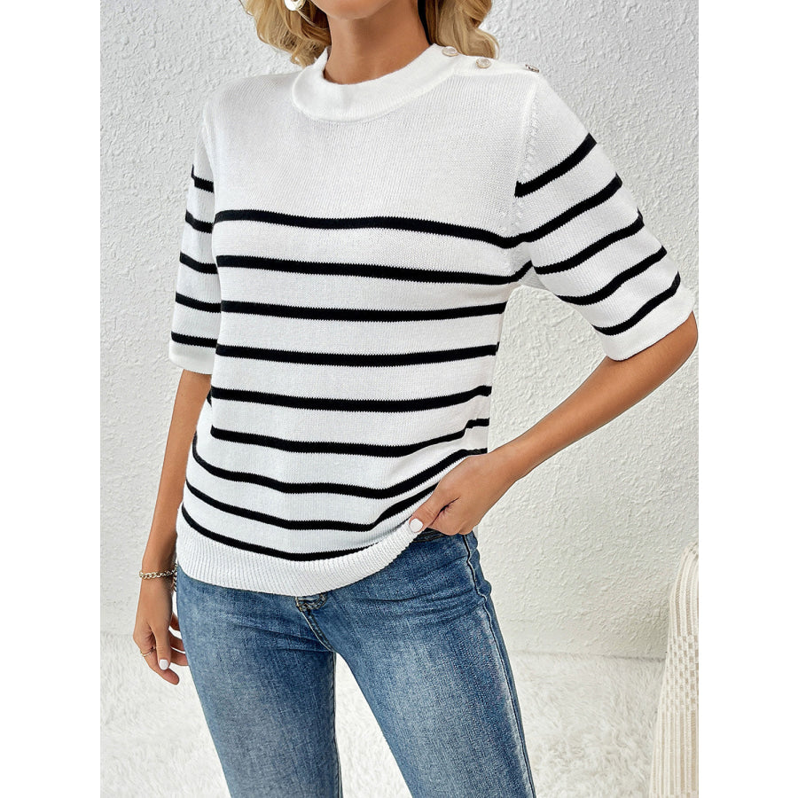 Striped Round Neck Half Sleeve Knit Top Apparel and Accessories