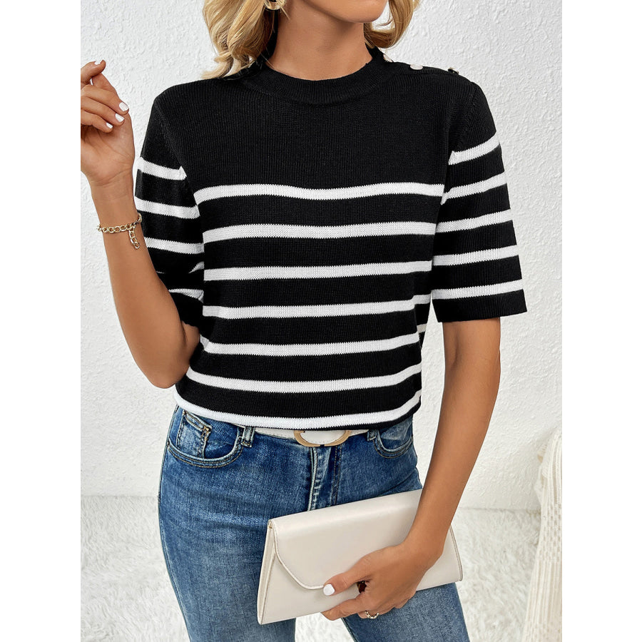 Striped Round Neck Half Sleeve Knit Top Apparel and Accessories