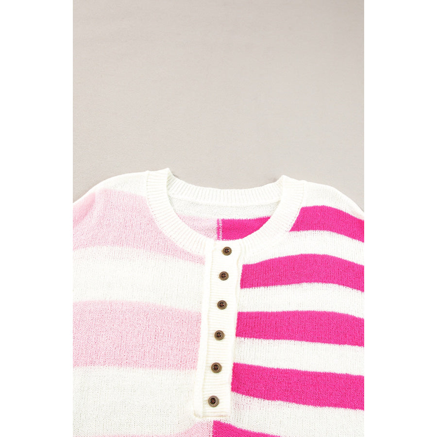 Striped Round Neck Half Sleeve Knit Top Apparel and Accessories