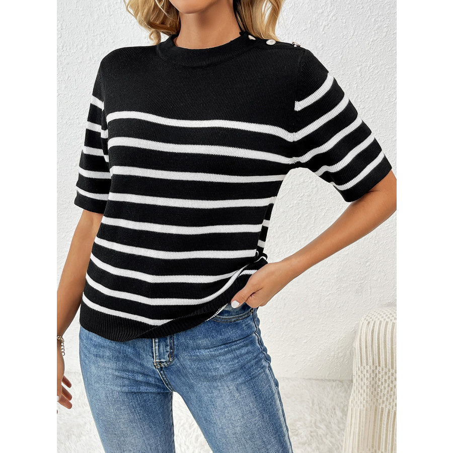 Striped Round Neck Half Sleeve Knit Top Apparel and Accessories