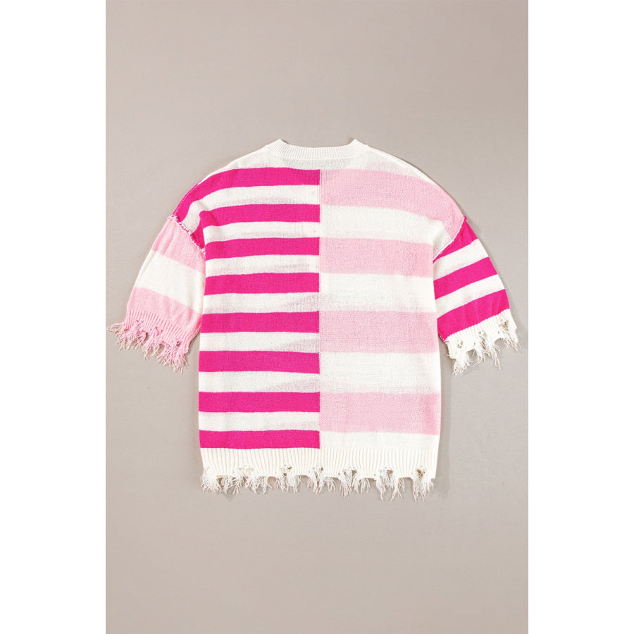 Striped Round Neck Half Sleeve Knit Top Apparel and Accessories