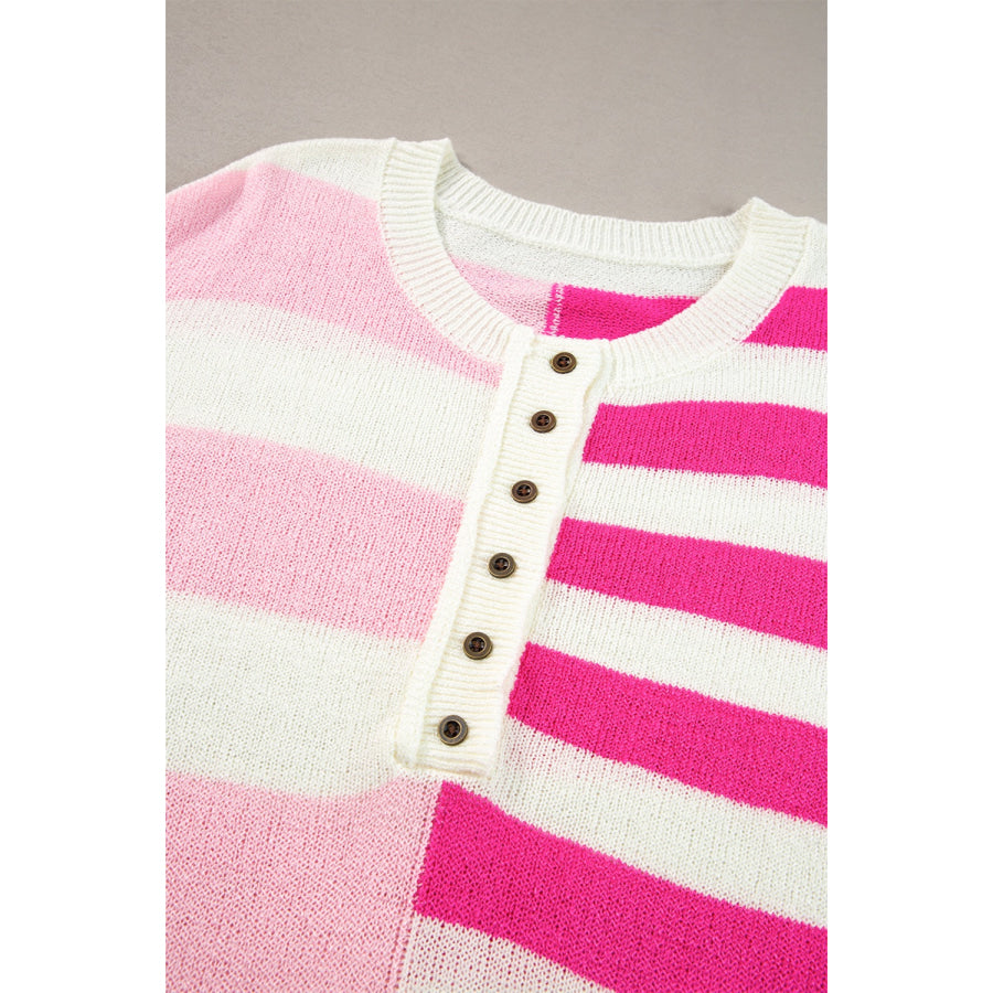 Striped Round Neck Half Sleeve Knit Top Apparel and Accessories