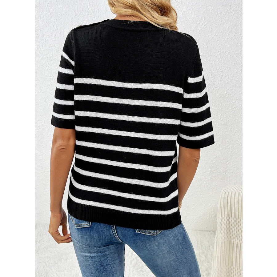 Striped Round Neck Half Sleeve Knit Top Apparel and Accessories