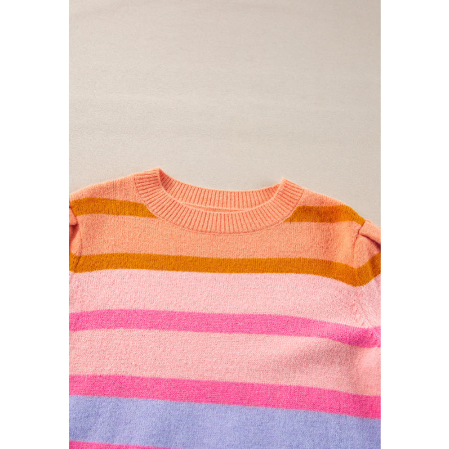 Striped Round Neck Half Sleeve Sweater Apparel and Accessories