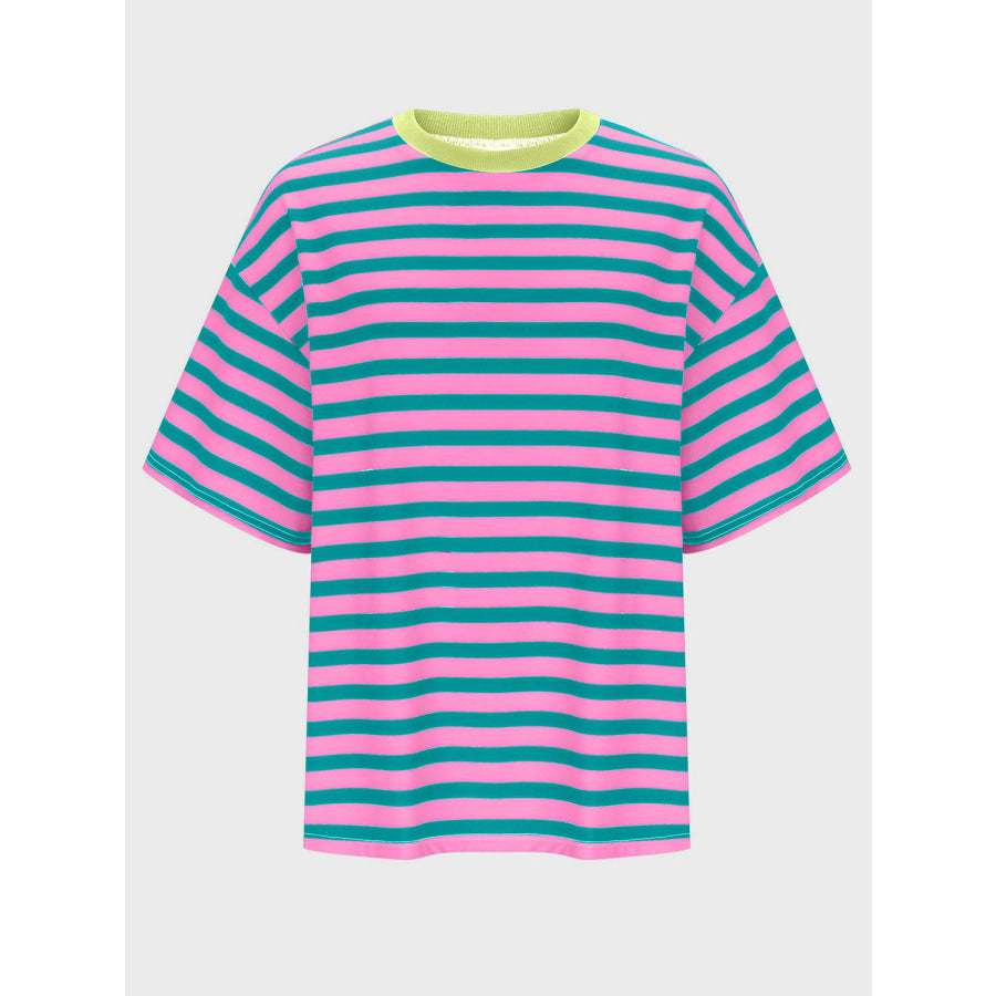 Striped Round Neck Half Sleeve T-Shirt Apparel and Accessories