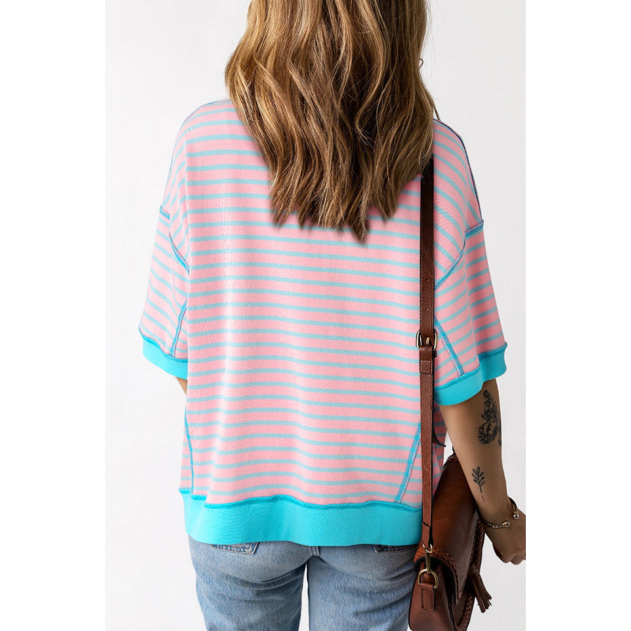 Striped Round Neck Half Sleeve T-Shirt Apparel and Accessories