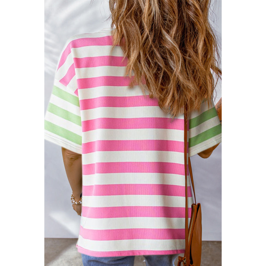 Striped Round Neck Half Sleeve T-Shirt Apparel and Accessories