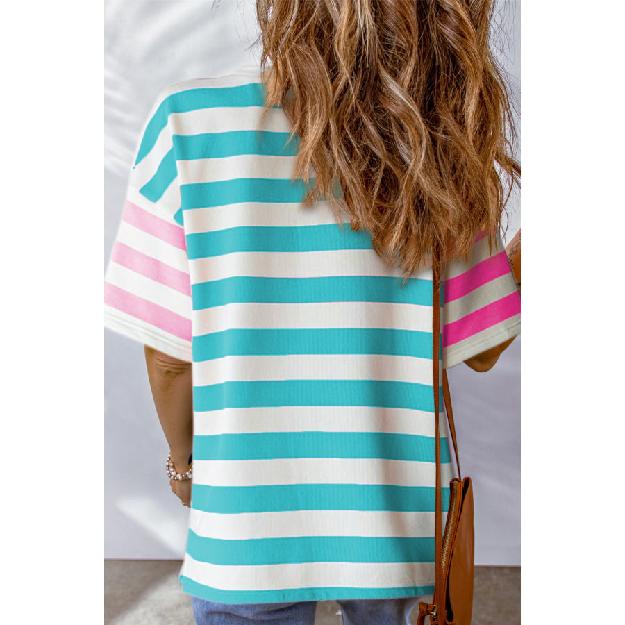 Striped Round Neck Half Sleeve T-Shirt Apparel and Accessories