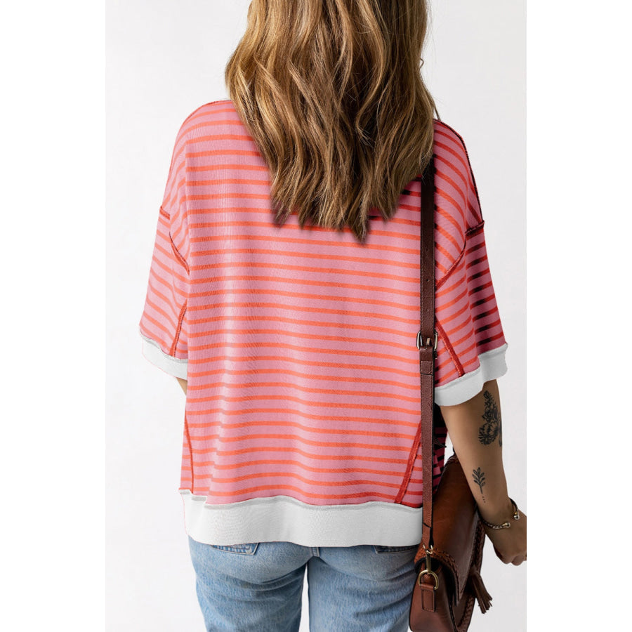 Striped Round Neck Half Sleeve T-Shirt Apparel and Accessories