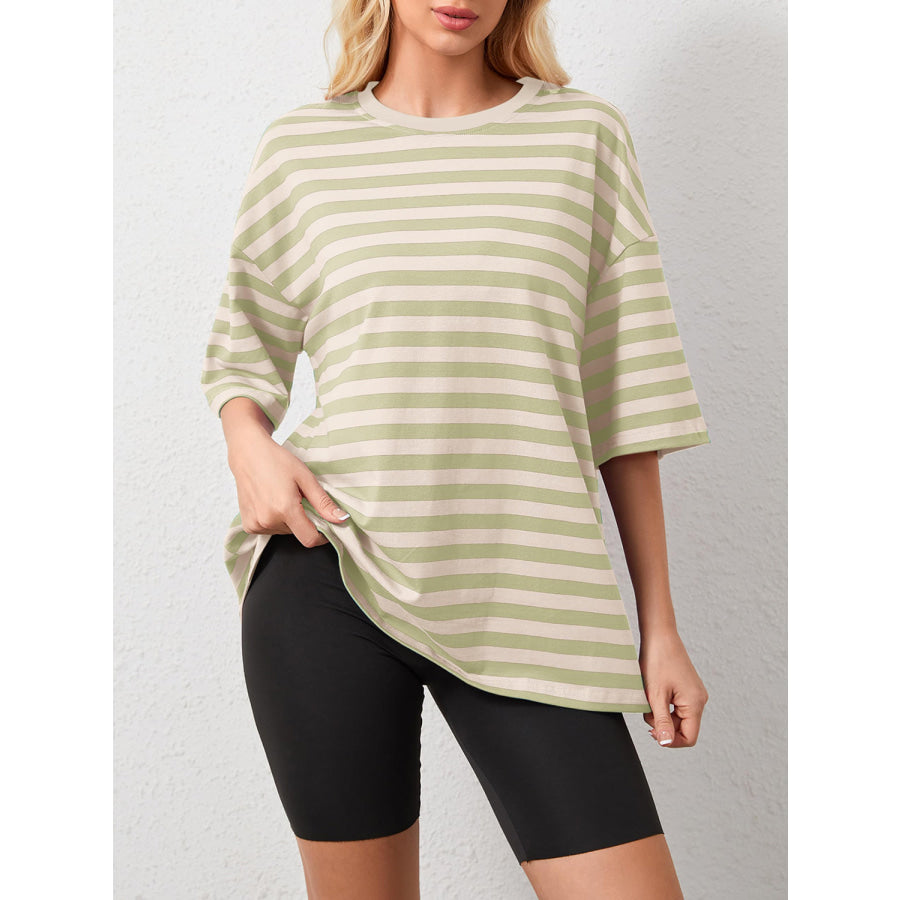 Striped Round Neck Half Sleeve T-Shirt Apparel and Accessories