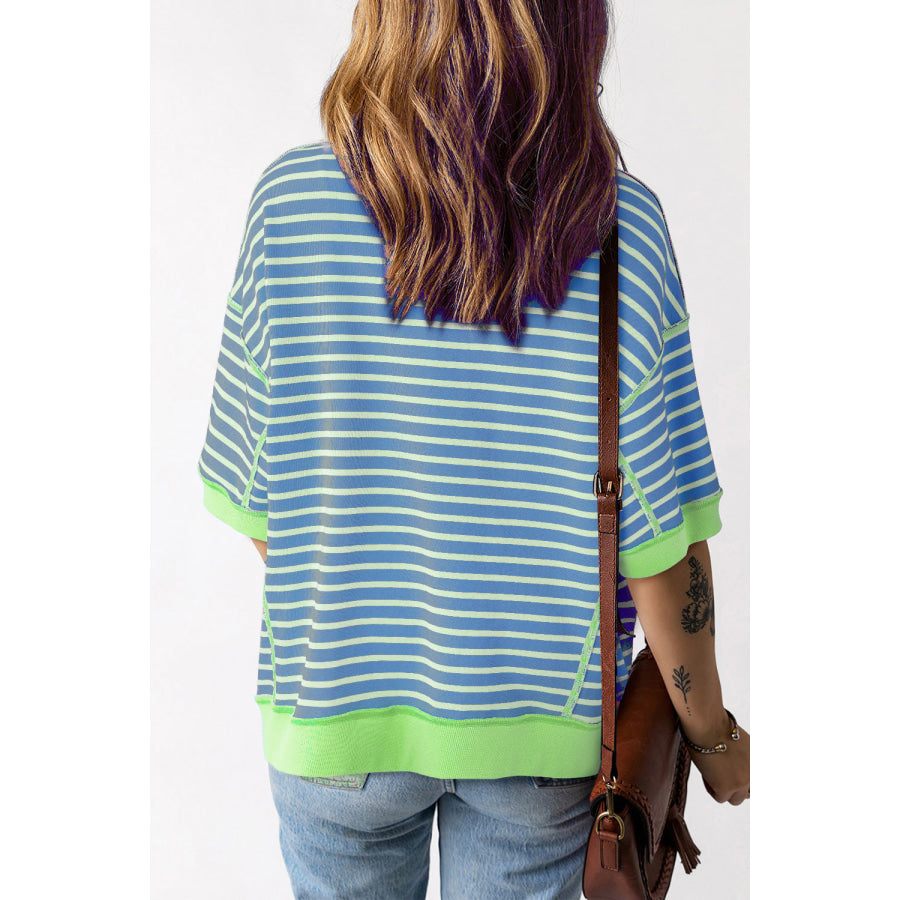 Striped Round Neck Half Sleeve T-Shirt Apparel and Accessories