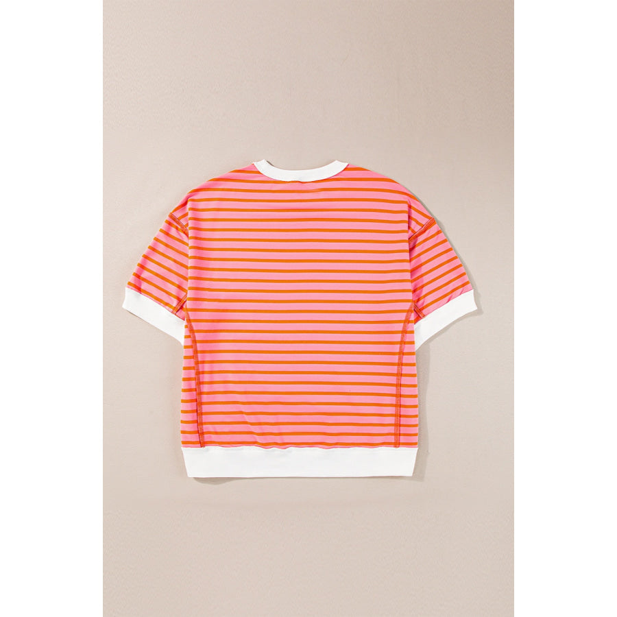 Striped Round Neck Half Sleeve T-Shirt Apparel and Accessories