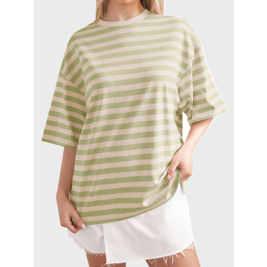 Striped Round Neck Half Sleeve T-Shirt Apparel and Accessories