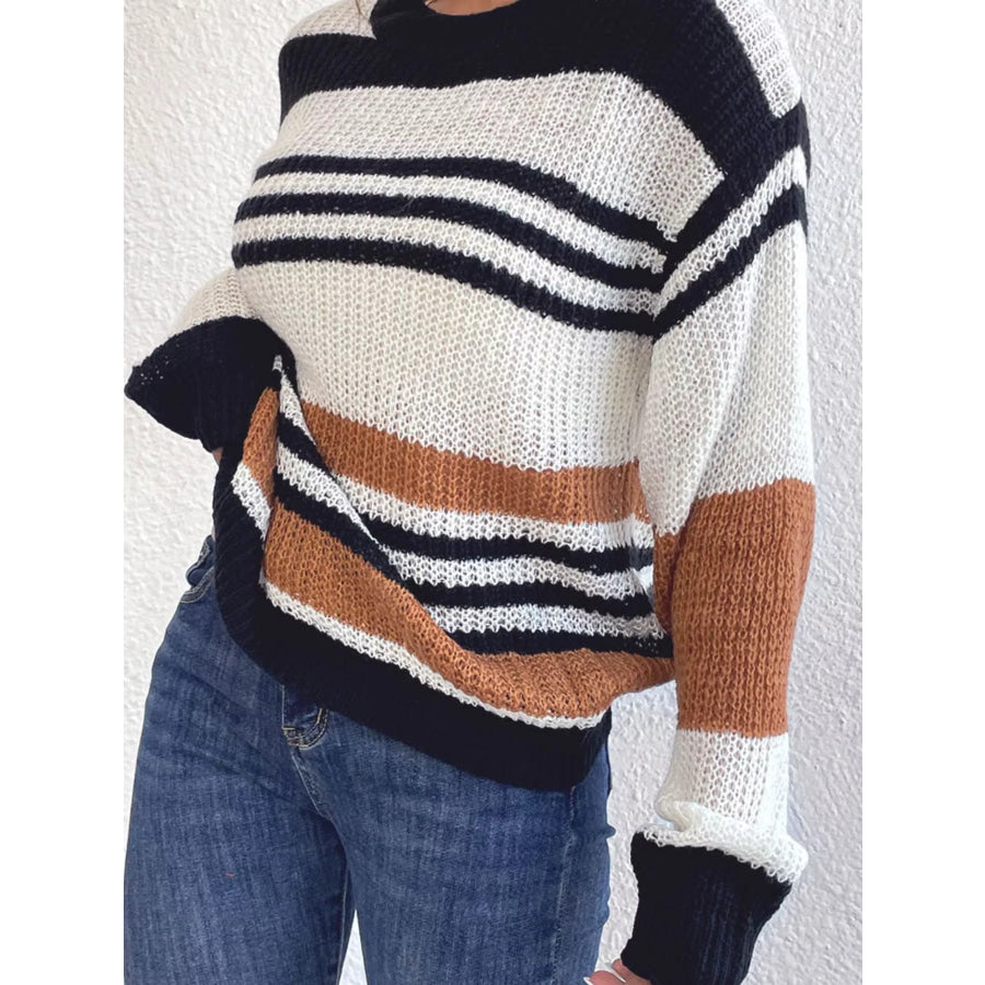 Striped Round Neck Knit Sweaer Apparel and Accessories