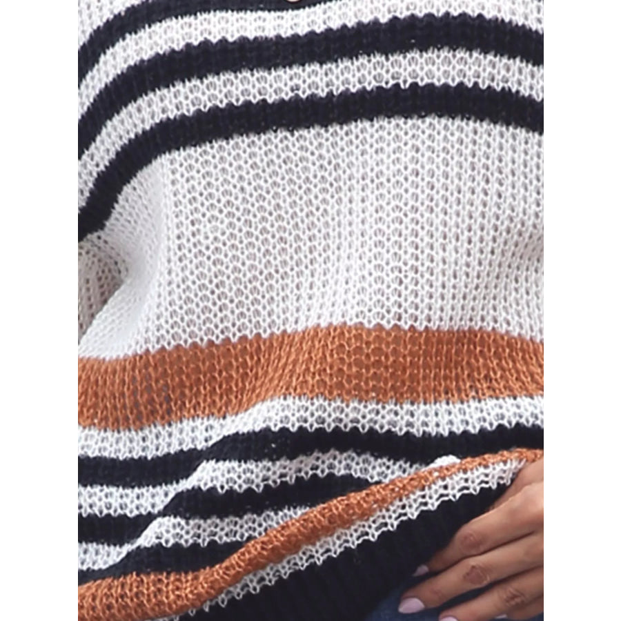 Striped Round Neck Knit Sweaer Apparel and Accessories