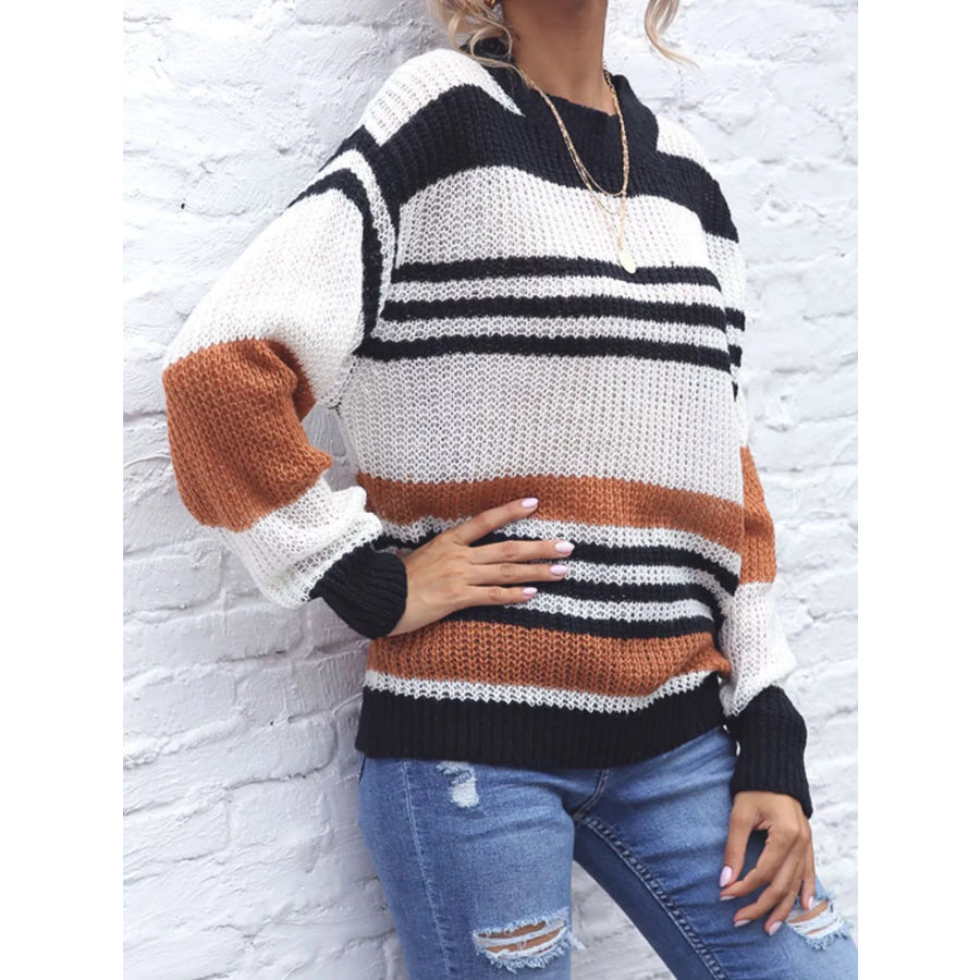 Striped Round Neck Knit Sweaer Apparel and Accessories