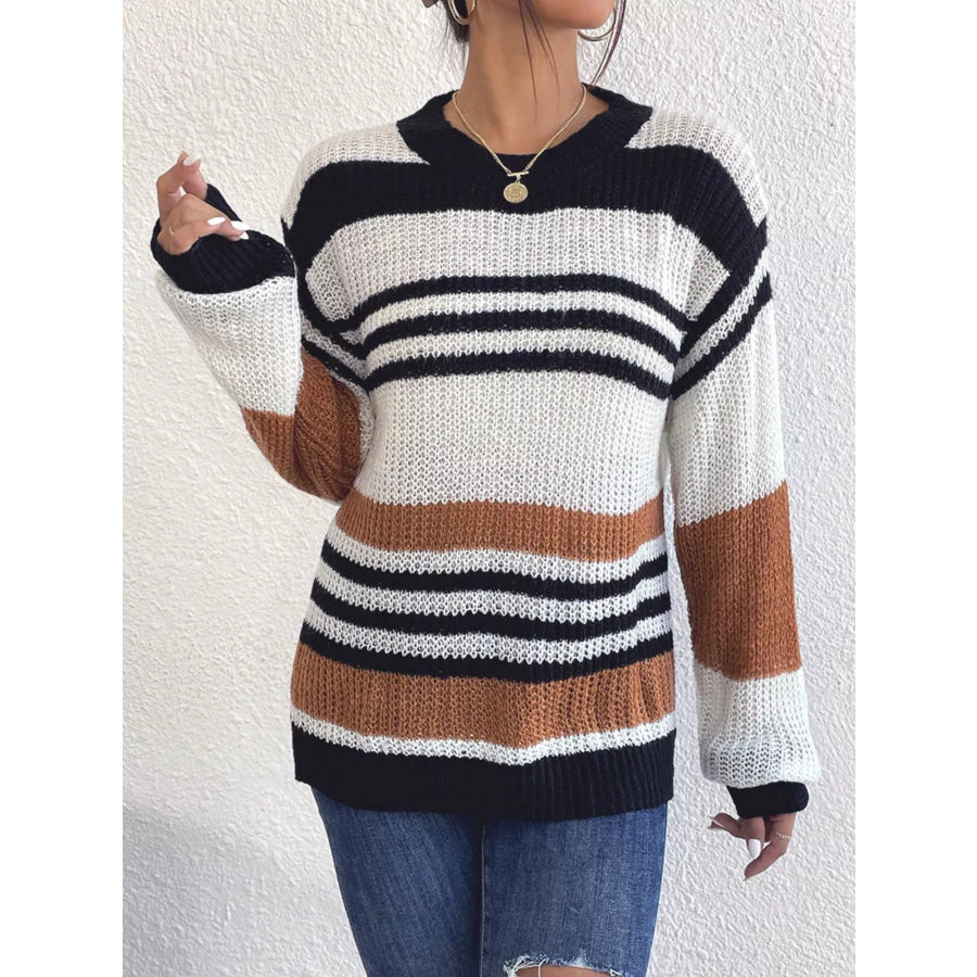 Striped Round Neck Knit Sweaer Apparel and Accessories