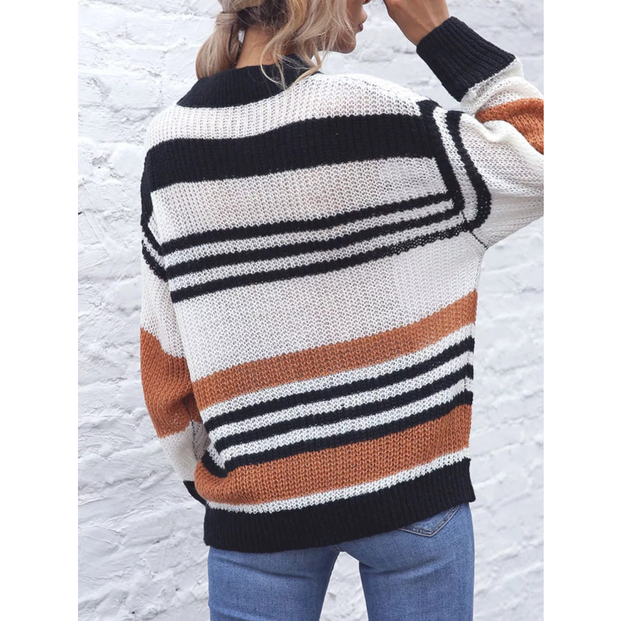 Striped Round Neck Knit Sweaer Apparel and Accessories