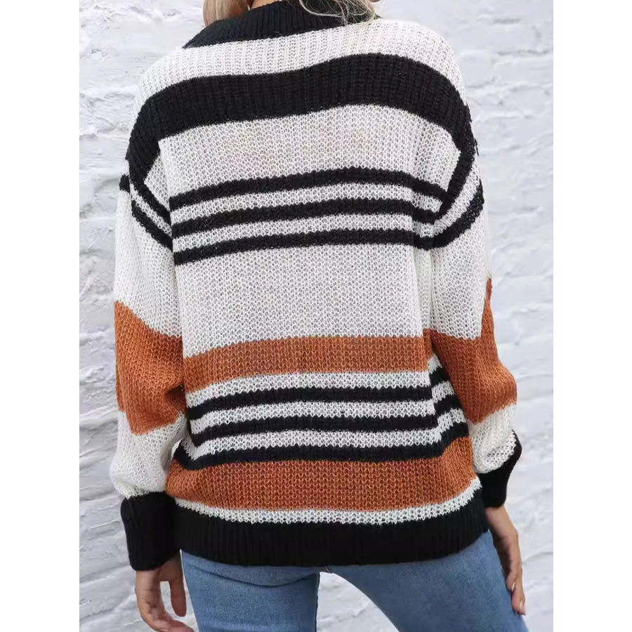 Striped Round Neck Knit Sweaer Apparel and Accessories