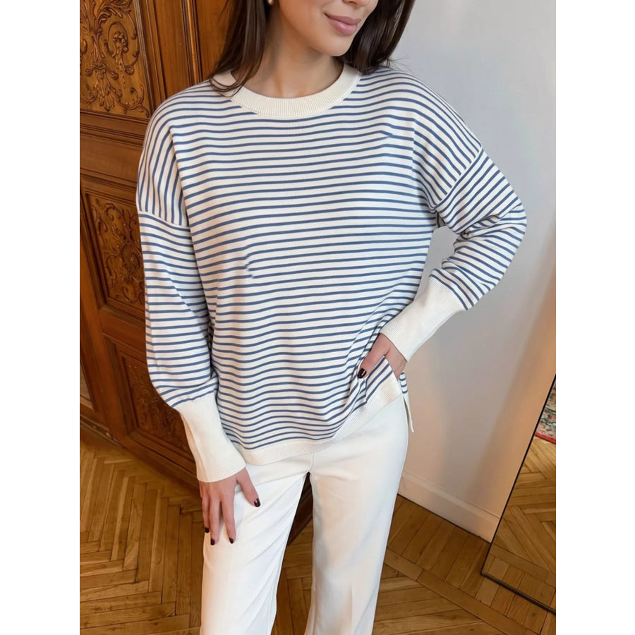 Striped Round Neck Knit Top Apparel and Accessories