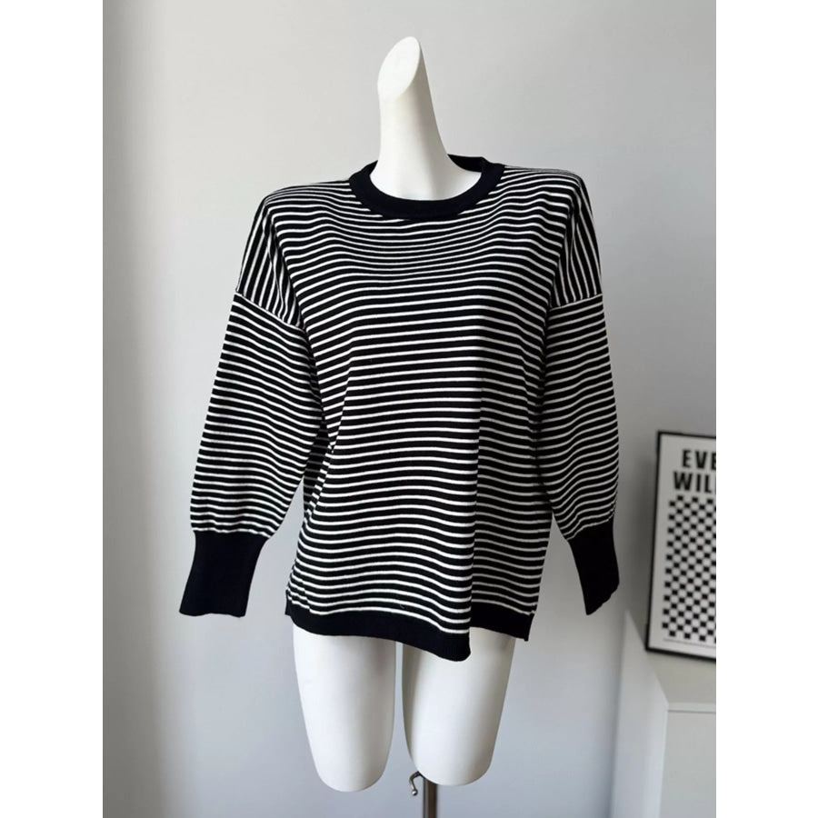 Striped Round Neck Knit Top Apparel and Accessories