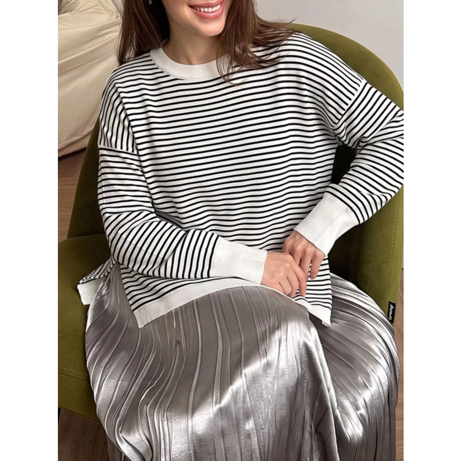 Striped Round Neck Knit Top Apparel and Accessories