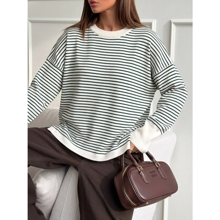 Striped Round Neck Knit Top Apparel and Accessories