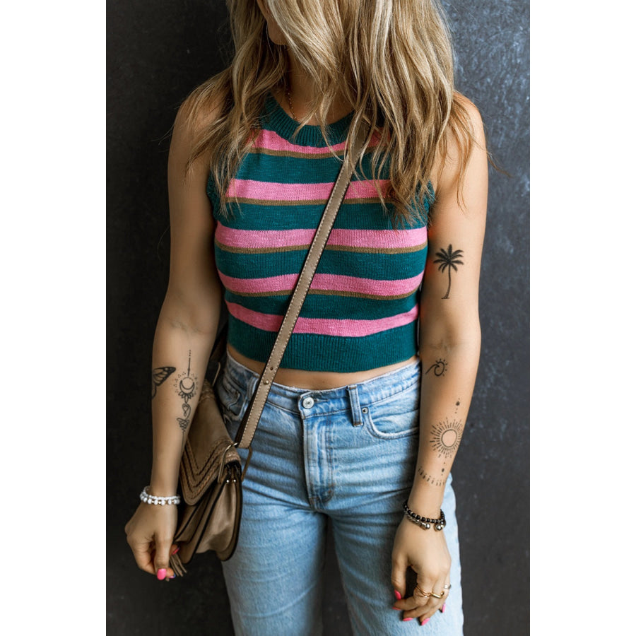 Striped Round Neck Knit Vest Apparel and Accessories