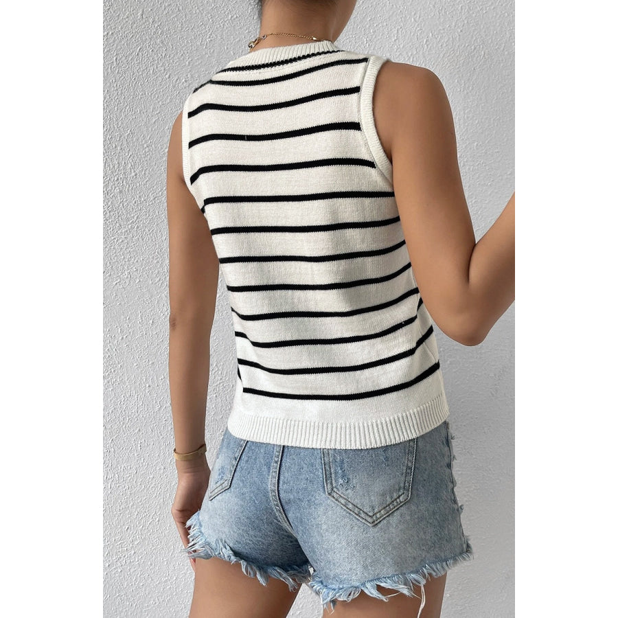 Striped Round Neck Knit Vest Apparel and Accessories