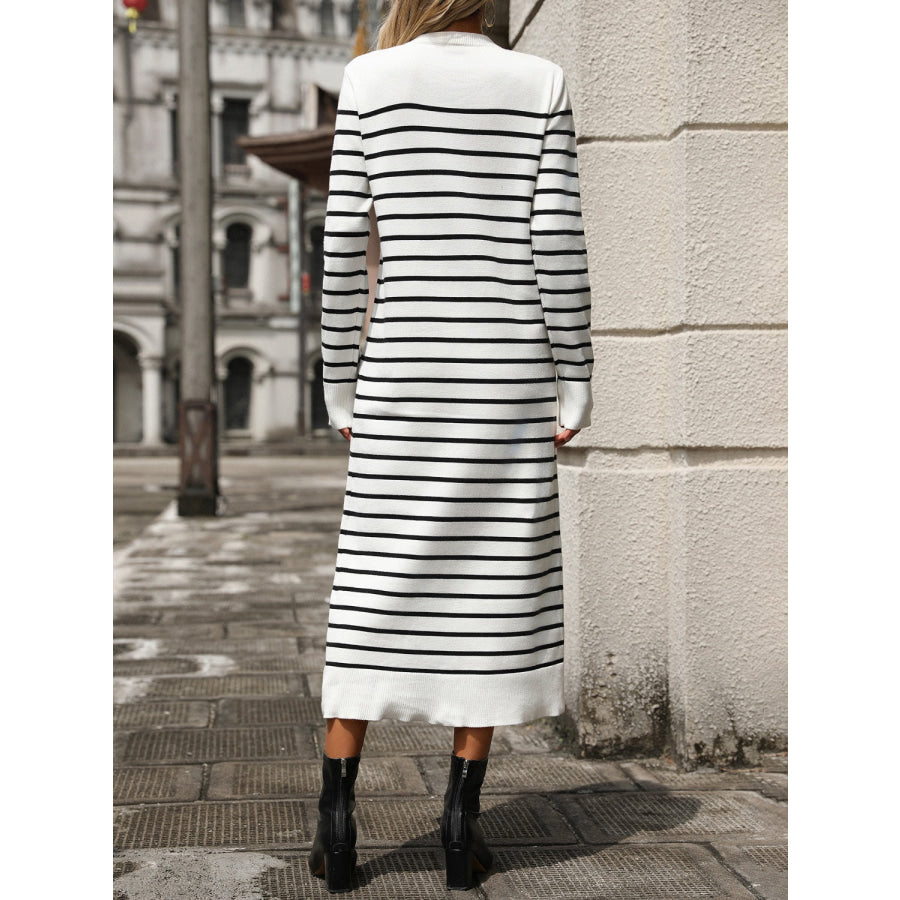 Striped Round Neck Long Sleeve Dress Apparel and Accessories