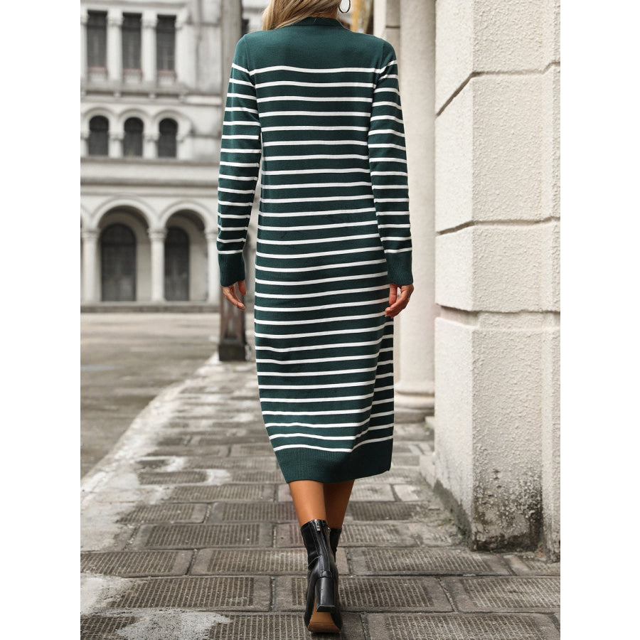 Striped Round Neck Long Sleeve Dress Apparel and Accessories