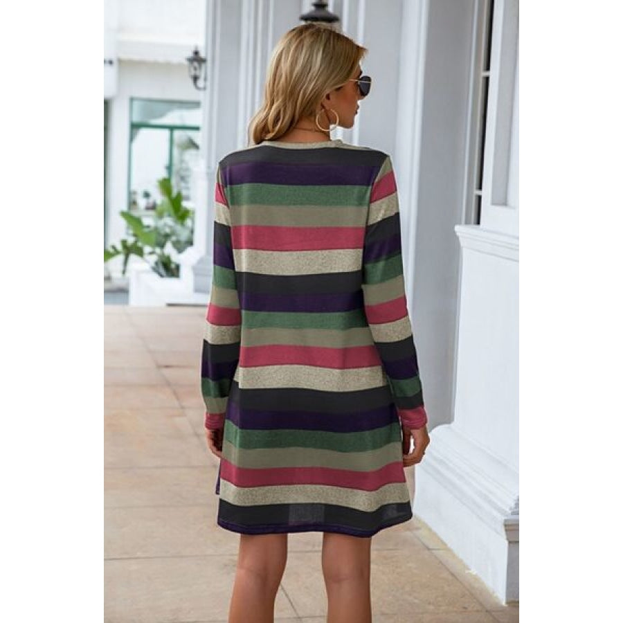 Striped Round Neck Long Sleeve Dress Clothing